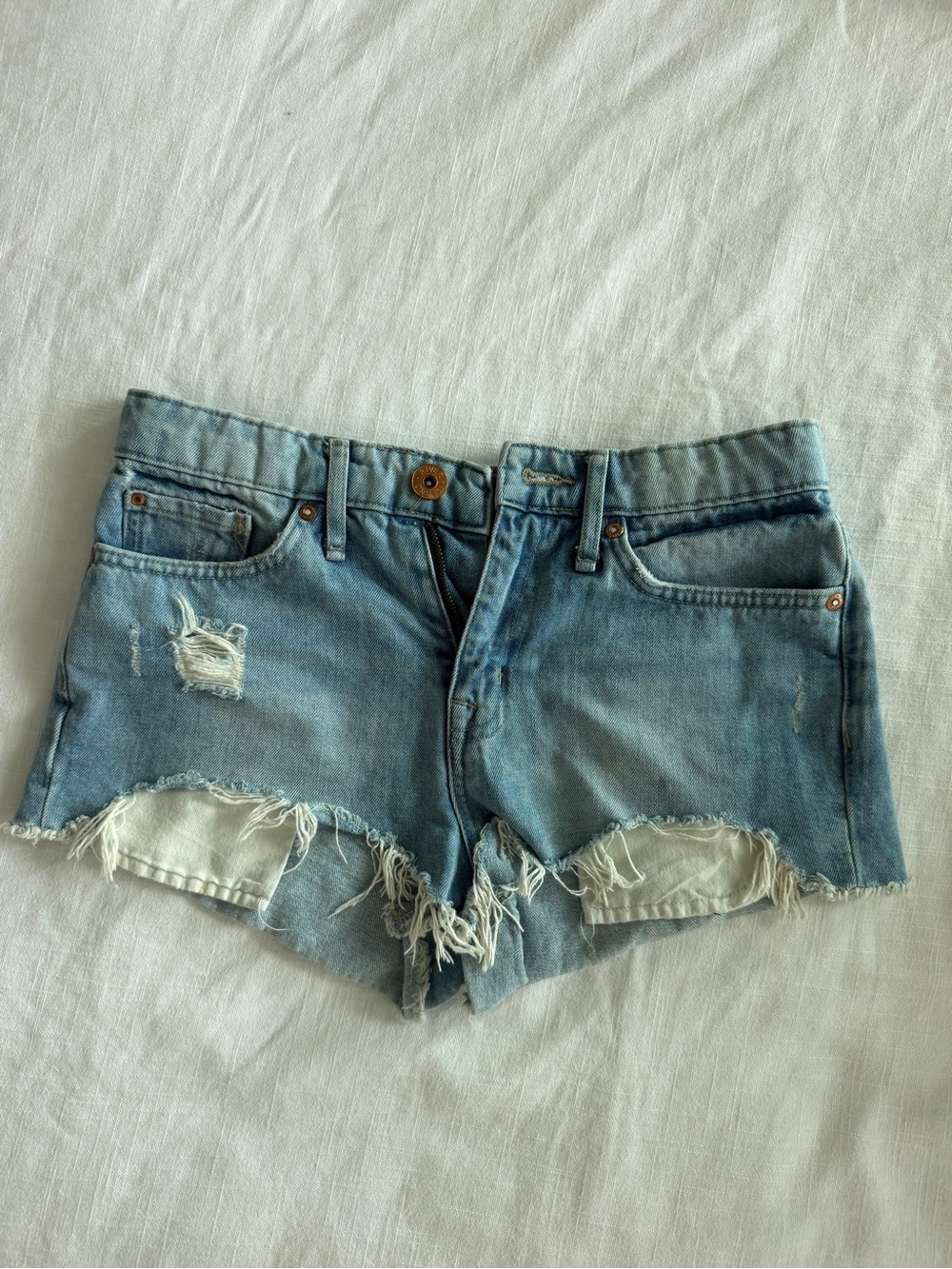 River Island Light Blue Distressed Denim Shorts